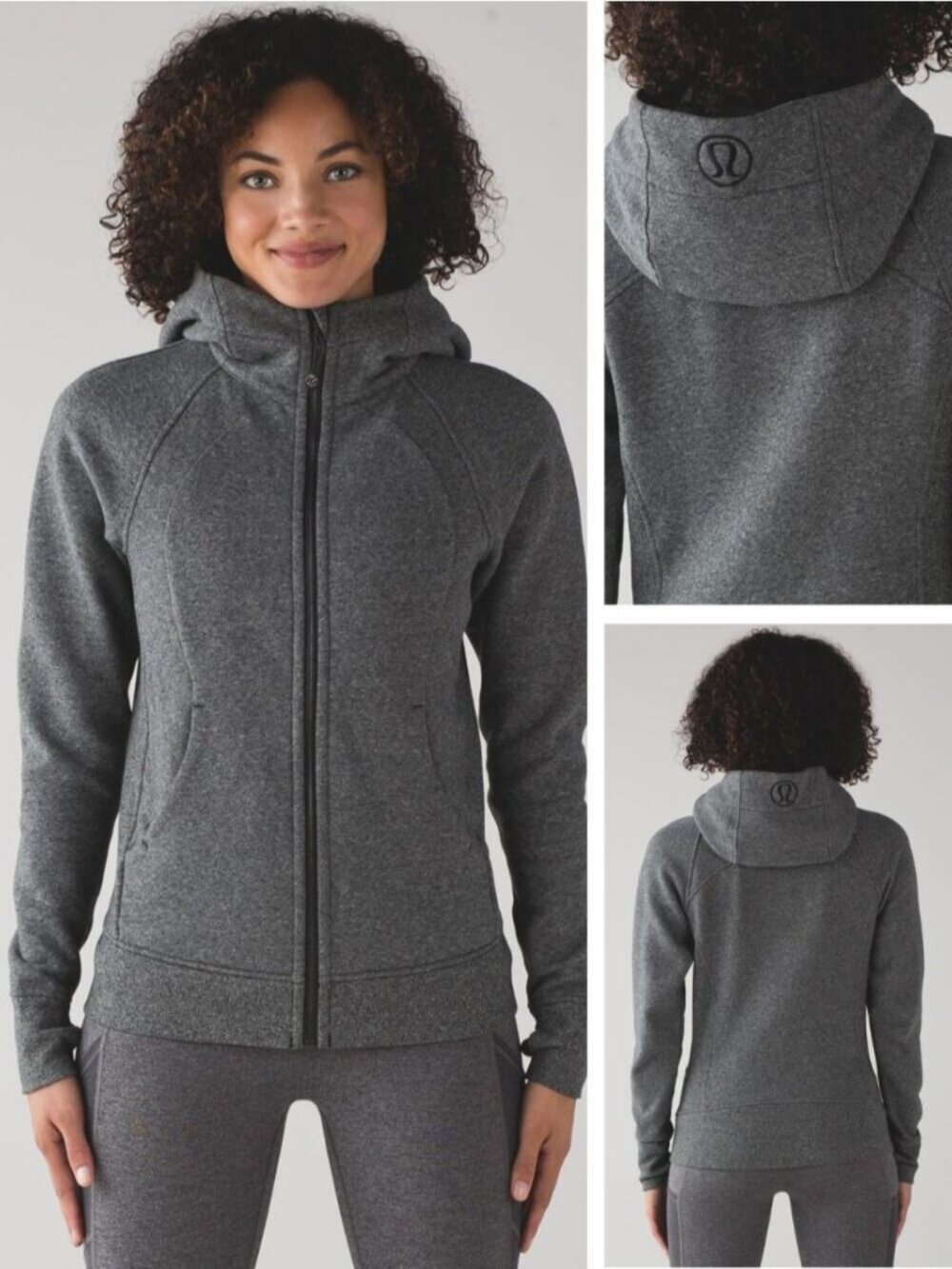 LULULEMON Scuba Hoodie Light Cotton Fleece Size 4 Heathered Speckled Black - Picture 1 of 7